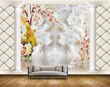 Avikalp MWZ0163 White Pink Flowers Yellow Bird 3D HD Wallpaper
