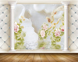 Avikalp MWZ0164 Pink Flowwers Plants Bird River 3D HD Wallpaper