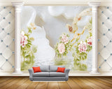 Avikalp MWZ0164 Pink Flowwers Plants Bird River 3D HD Wallpaper