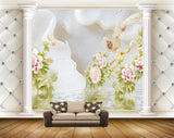 Avikalp MWZ0164 Pink Flowwers Plants Bird River 3D HD Wallpaper