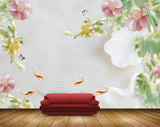Avikalp MWZ0165 Pink Yellow Flowers Fishes Leaves 3D HD Wallpaper