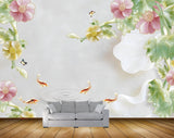 Avikalp MWZ0165 Pink Yellow Flowers Fishes Leaves 3D HD Wallpaper