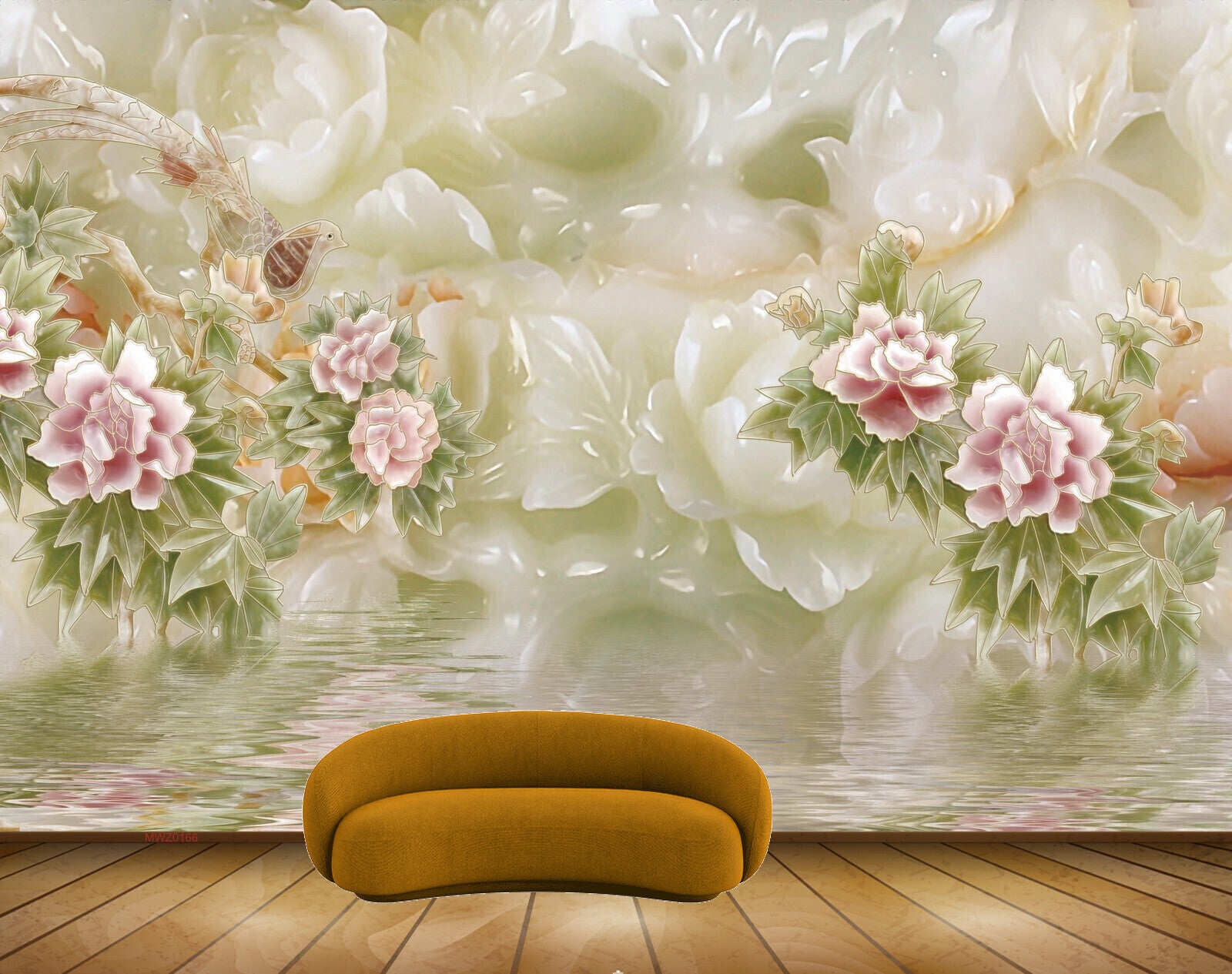 Avikalp MWZ0166 Pink White Flowers Bird Plants 3D HD Wallpaper