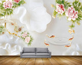 Avikalp MWZ0167 Pink White FLowers Fishes Bird 3D HD Wallpaper