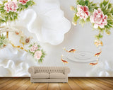 Avikalp MWZ0167 Pink White FLowers Fishes Bird 3D HD Wallpaper