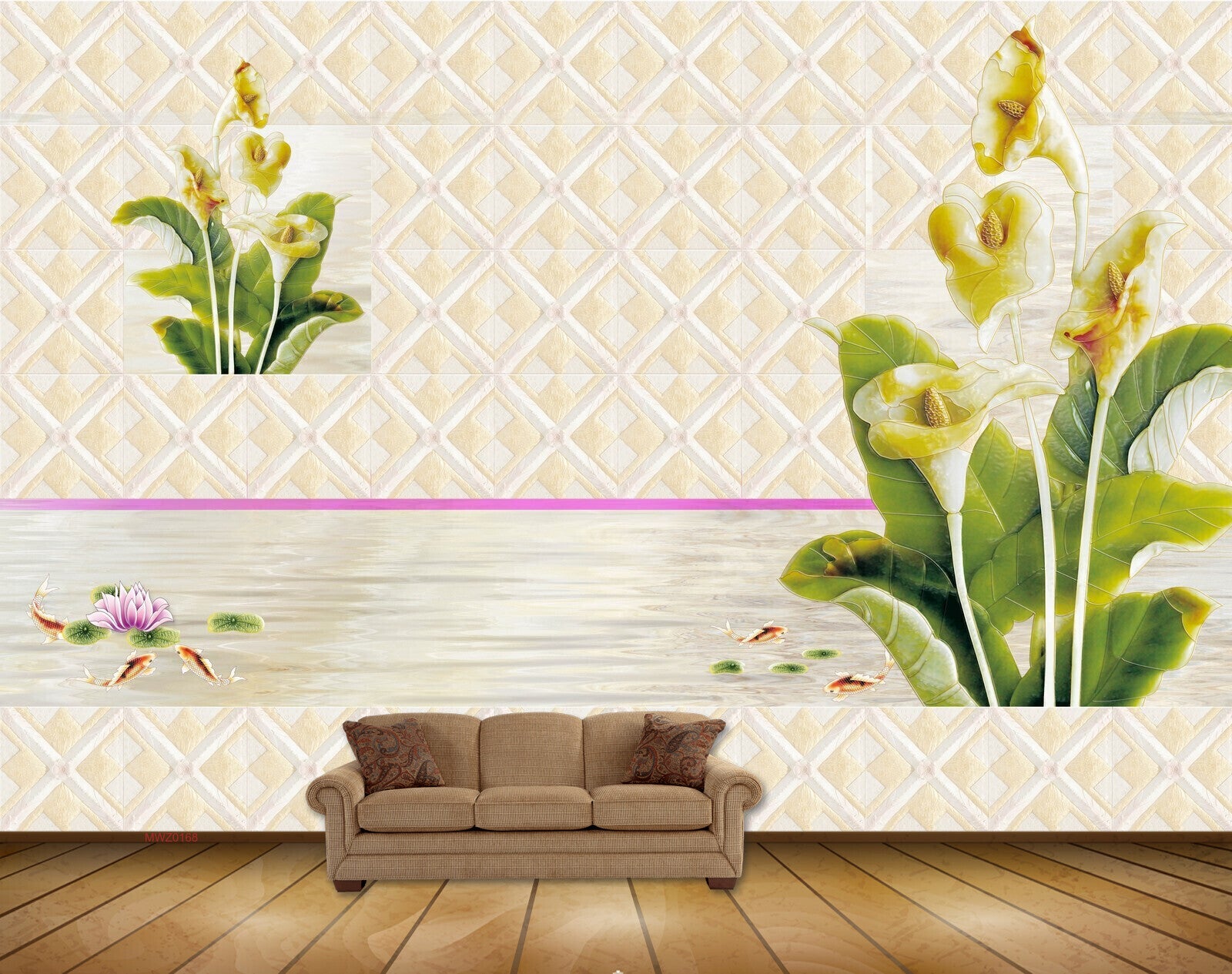Avikalp MWZ0168 Mustard Flowers Plants Fishes Pink Lotus HD Wallpaper