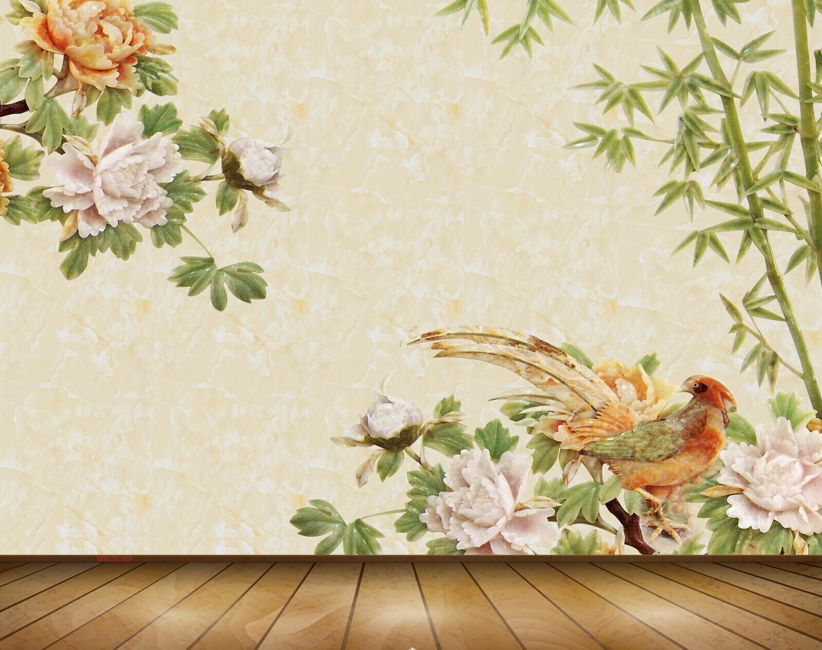 Avikalp MWZ0169 Orange White Flowers Bird Plants 3D HD Wallpaper