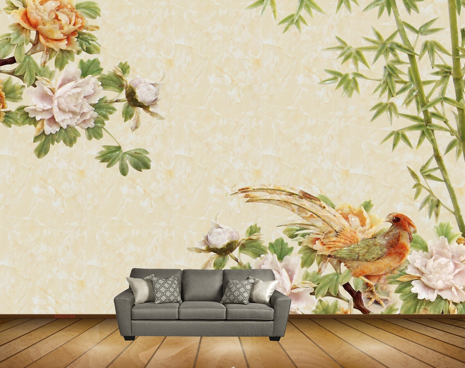 Avikalp MWZ0169 Orange White Flowers Bird Plants 3D HD Wallpaper