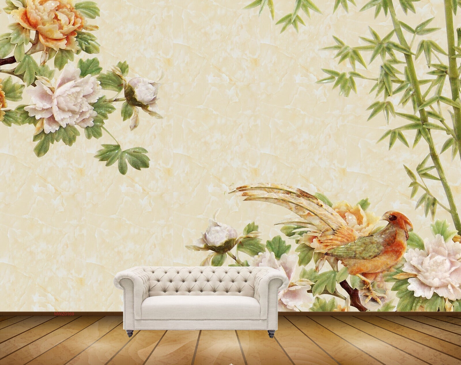 Avikalp MWZ0169 Orange White Flowers Bird Plants 3D HD Wallpaper