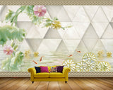Avikalp MWZ0171 Pink Yellow Flowers Fishes 3D HD Wallpaper