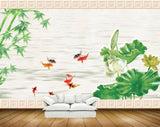 Avikalp MWZ0174 White Lotus Flower Fishes Plants 3D HD Wallpaper