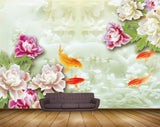 Avikalp MWZ0177 Pink White Flowers Fishes Plants 3D HD Wallpaper