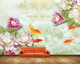 Avikalp MWZ0177 Pink White Flowers Fishes Plants 3D HD Wallpaper