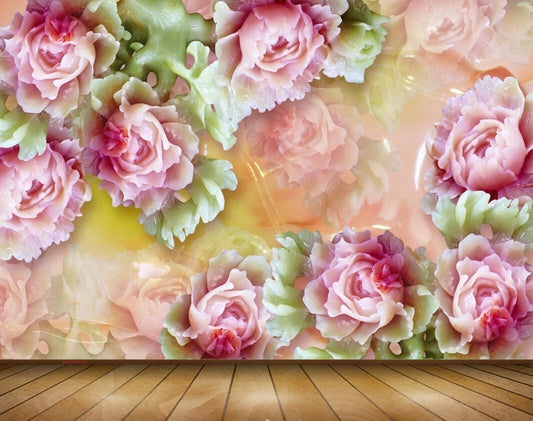Avikalp MWZ0178 Pink White Flowers Leaves 3D HD Wallpaper