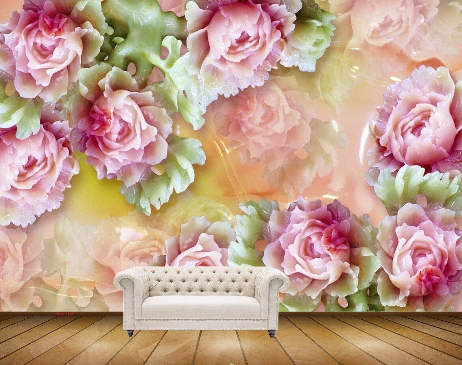 Avikalp MWZ0178 Pink White Flowers Leaves 3D HD Wallpaper