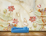Avikalp MWZ0180 White Pink Flowers Birds 3D HD Wallpaper