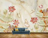 Avikalp MWZ0180 White Pink Flowers Birds 3D HD Wallpaper