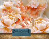 Avikalp MWZ0181 White Red Flowers Swans 3D HD Wallpaper
