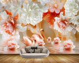 Avikalp MWZ0182 White Red Flowers Swans 3D HD Wallpaper