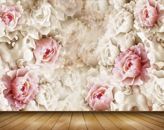 Avikalp MWZ0183 White Pink Flowers 3D HD Wallpaper