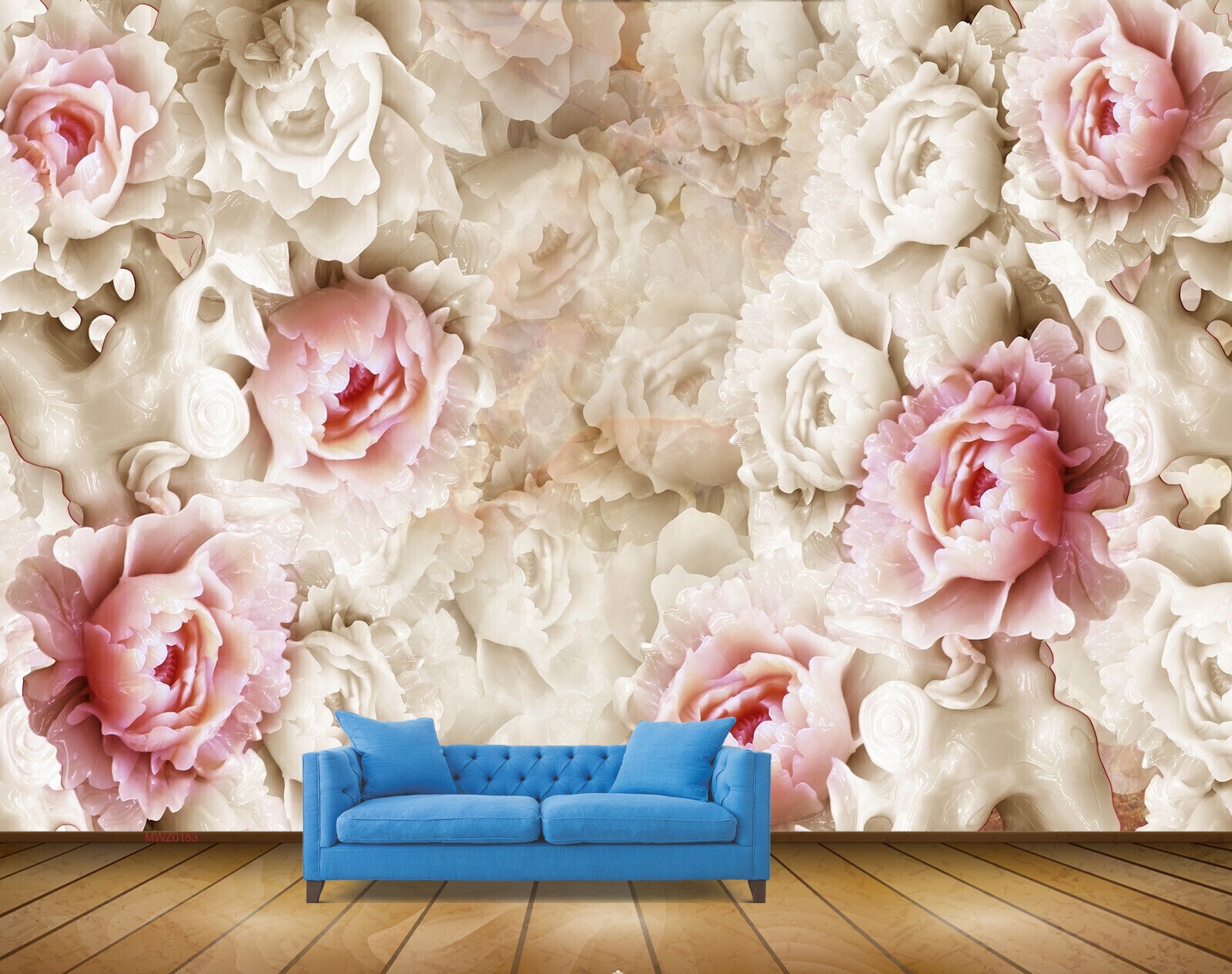 Avikalp MWZ0183 White Pink Flowers 3D HD Wallpaper