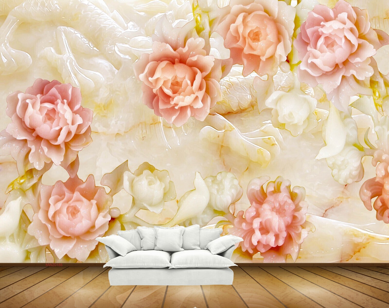 Avikalp MWZ0185 White Pink Flowers 3D HD Wallpaper