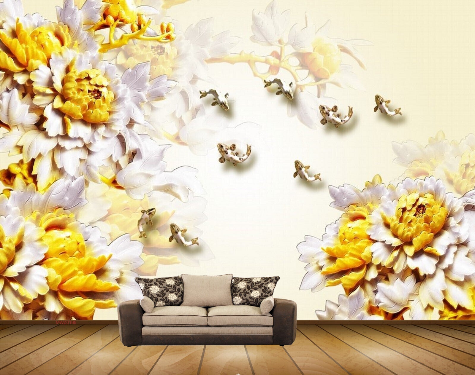 Avikalp MWZ0186 White Yellow Flowers Plants Birds HD Wallpaper