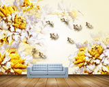 Avikalp MWZ0186 White Yellow Flowers Plants Birds 3D HD Wallpaper