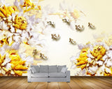 Avikalp MWZ0186 White Yellow Flowers Plants Birds 3D HD Wallpaper
