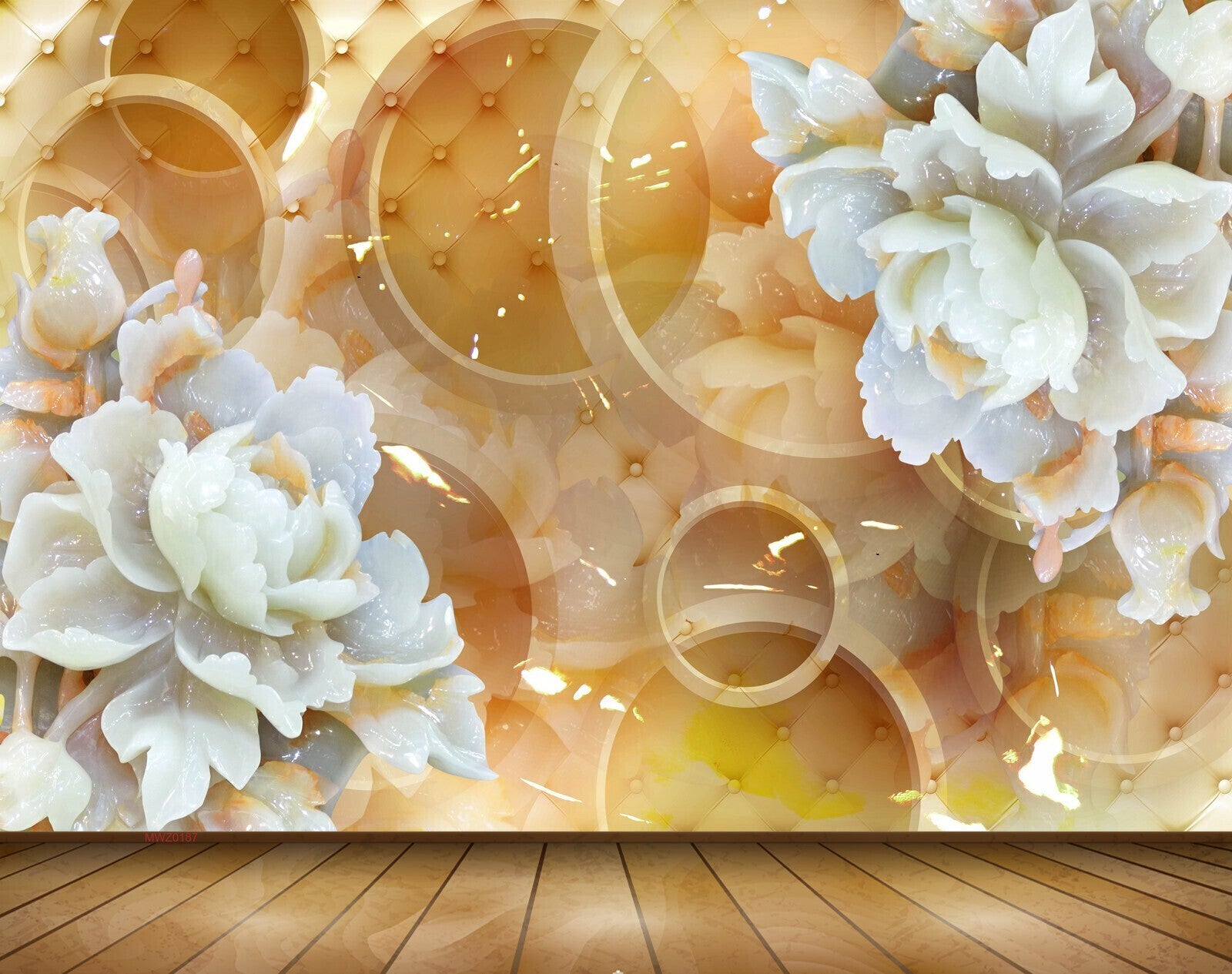 Avikalp MWZ0187 White Flowers Leaves 3D HD Wallpaper