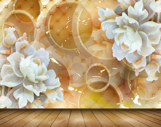 Avikalp MWZ0187 White Flowers Leaves 3D HD Wallpaper