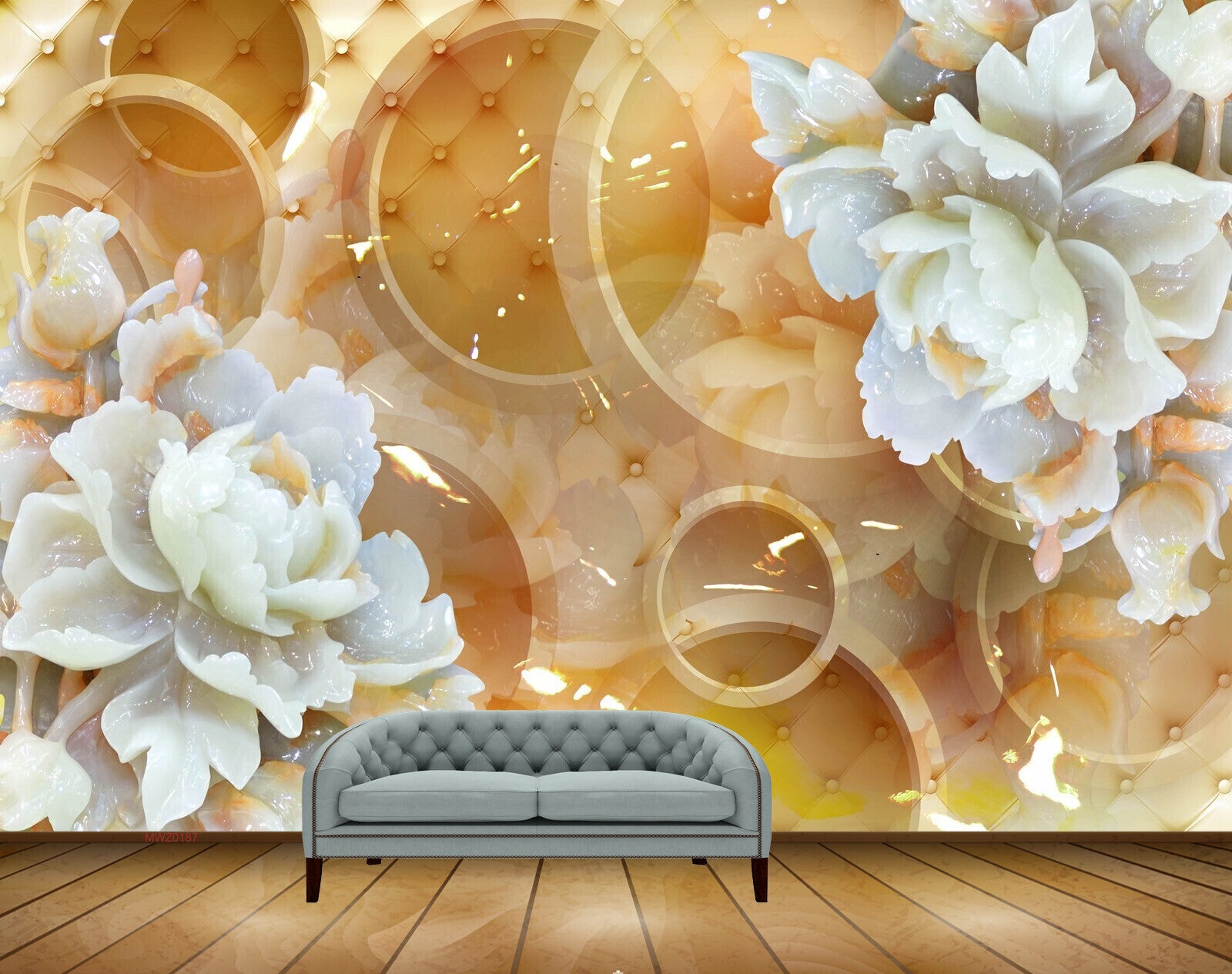 Avikalp MWZ0187 White Flowers Leaves 3D HD Wallpaper