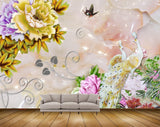 Avikalp MWZ0189 Peacocks Butterflies Flowers Plants 3D HD Wallpaper