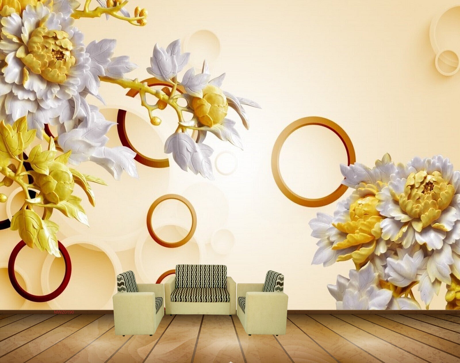Avikalp MWZ0190 White Yellow Flowers Branches 3D HD Wallpaper