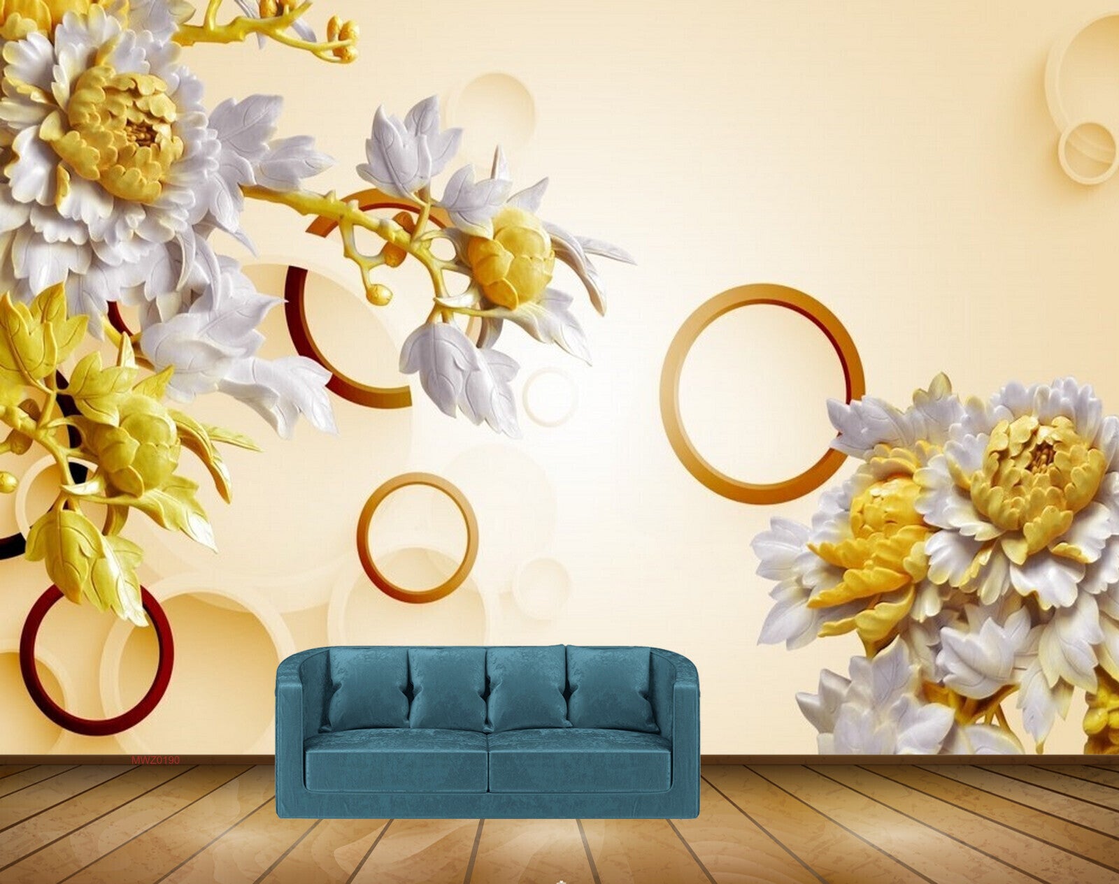 Avikalp MWZ0190 White Yellow Flowers Branches 3D HD Wallpaper