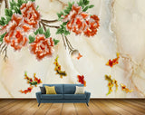 Avikalp MWZ0191 White Red Flowers Branches Fishes 3D HD Wallpaper