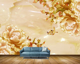 Avikalp MWZ0193 White Orange Flowers Birds 3D HD Wallpaper