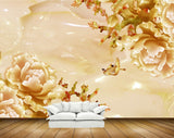 Avikalp MWZ0193 White Orange Flowers Birds 3D HD Wallpaper