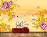 Avikalp MWZ0195 Orange Pink Flowers Swans Birds 3D HD Wallpaper