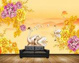 Avikalp MWZ0195 Orange Pink Flowers Swans Birds 3D HD Wallpaper