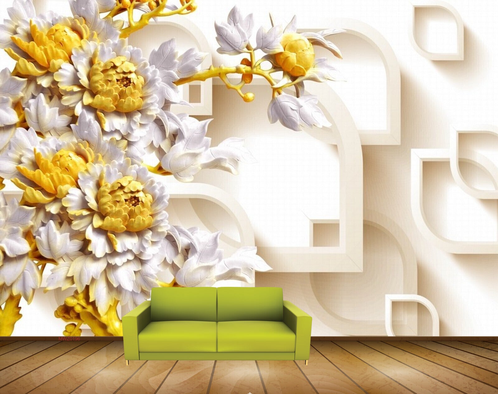 Avikalp MWZ0196 White Yellow Flowers 3D HD Wallpaper