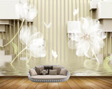Avikalp MWZ0197 White Flowers Butterflies 3D HD Wallpaper