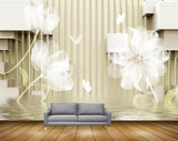 Avikalp MWZ0197 White Flowers Butterflies 3D HD Wallpaper