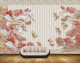 Avikalp MWZ0199 White Pink Flowers Fishes 3D HD Wallpaper