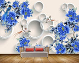Avikalp MWZ0200 Blue Flowers Birds Branches 3D HD Wallpaper