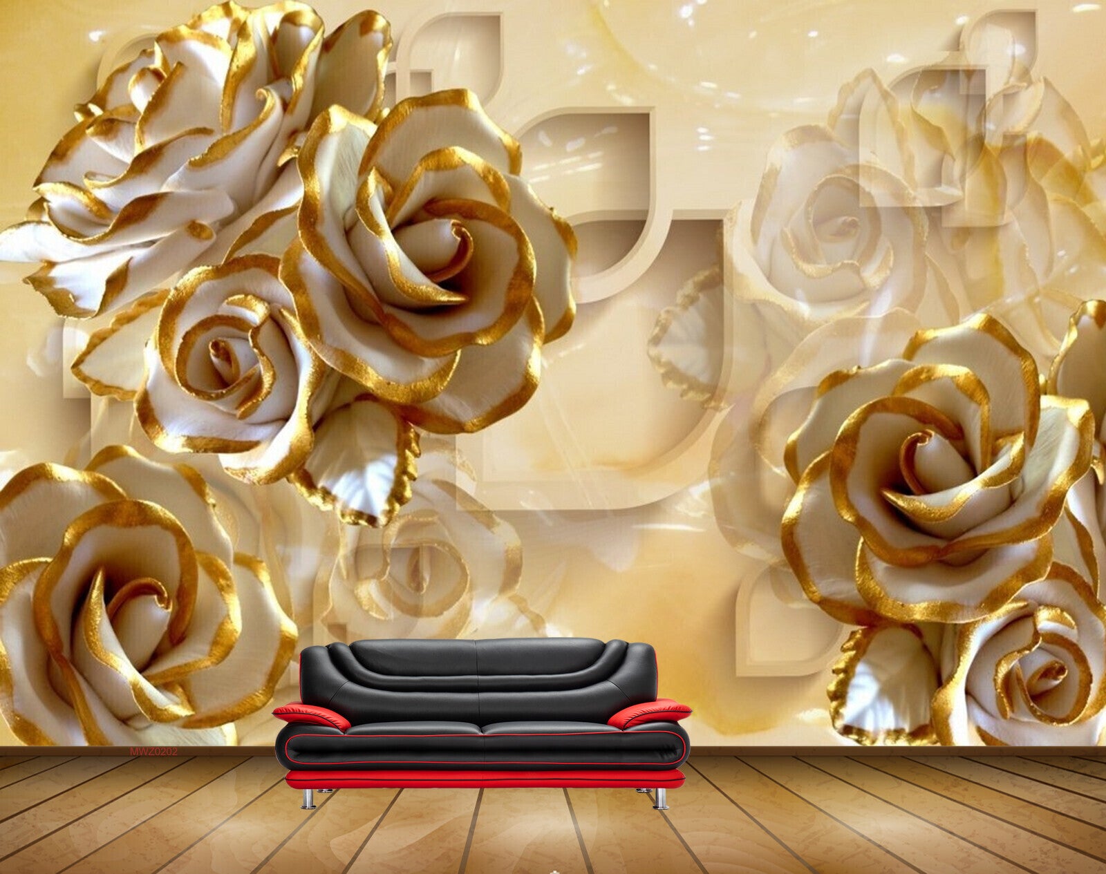 Avikalp MWZ0202 White Gold Flowers 3D HD Wallpaper