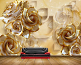 Avikalp MWZ0202 White Gold Flowers 3D HD Wallpaper