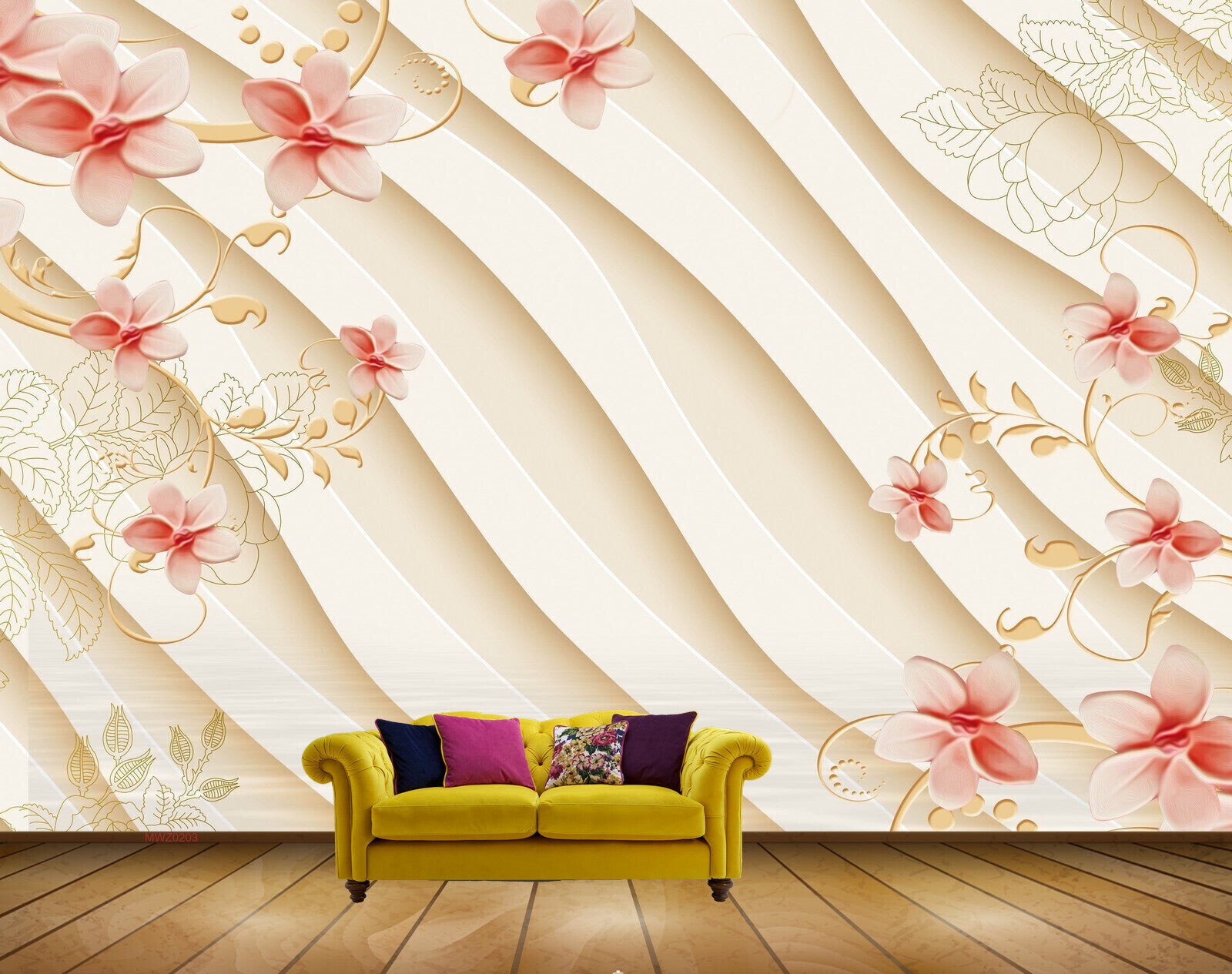Avikalp MWZ0203 White Red Flowers Branches 3D HD Wallpaper