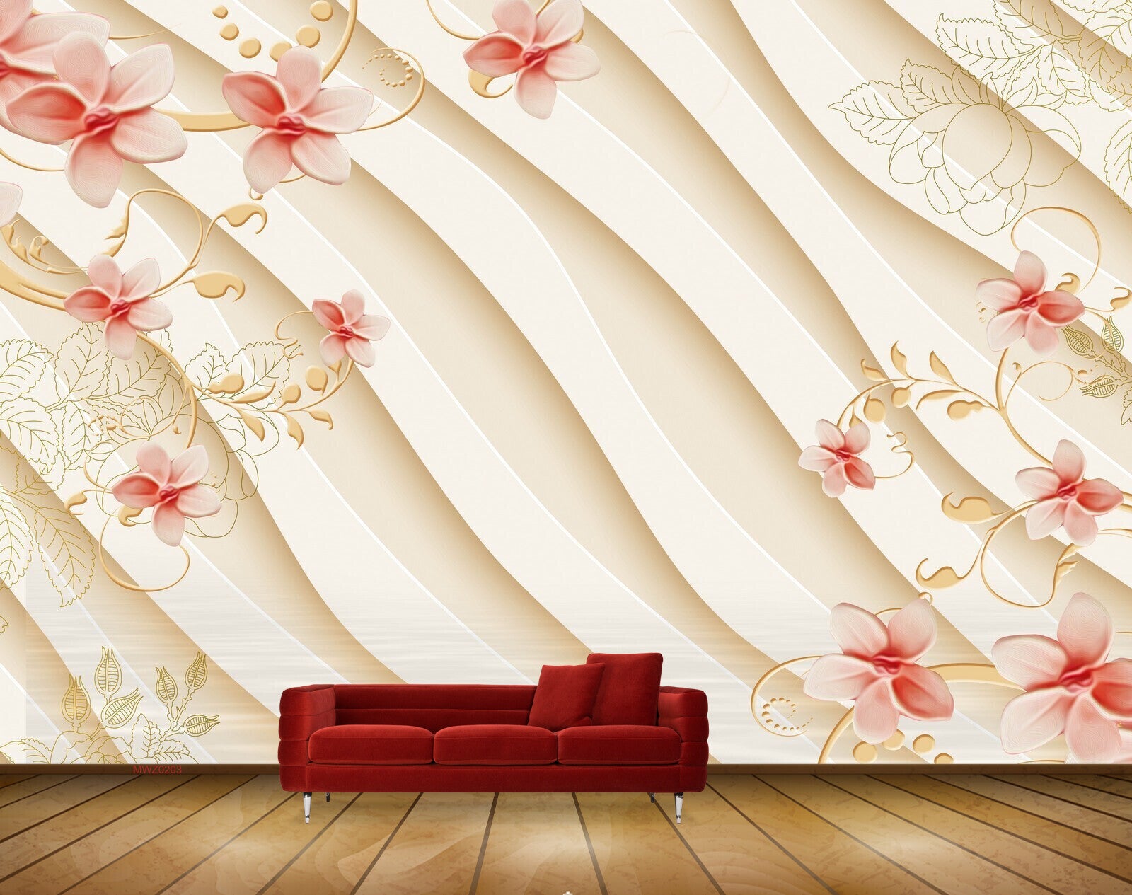 Avikalp MWZ0203 White Red Flowers Branches 3D HD Wallpaper