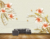 Avikalp MWZ0204 White Red Flowers Butterflies 3D HD Wallpaper